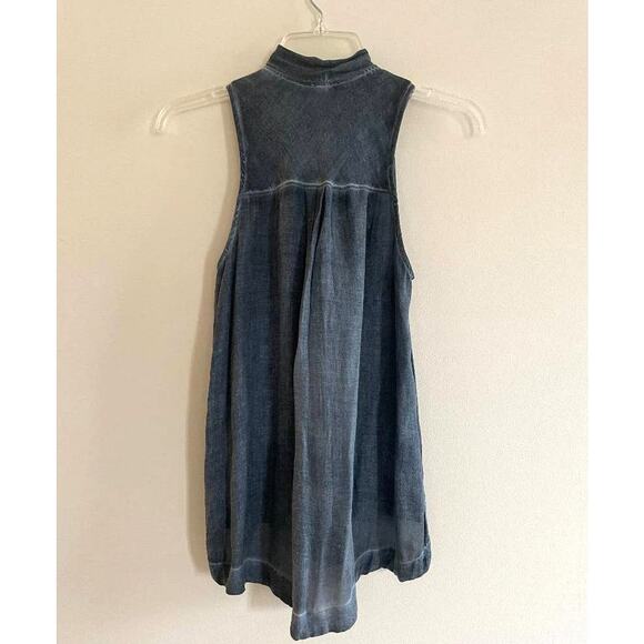 Free People Tie Front Shirttail Tank Top Blue Stonewash Size XS - Picture 5 of 8